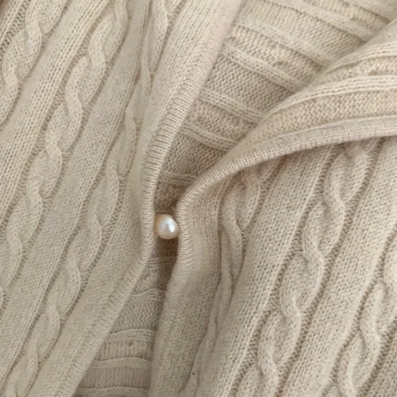 100% Cashmere Cable Knit Beige Scarf Shawl Wrap - Picture 6 of 8